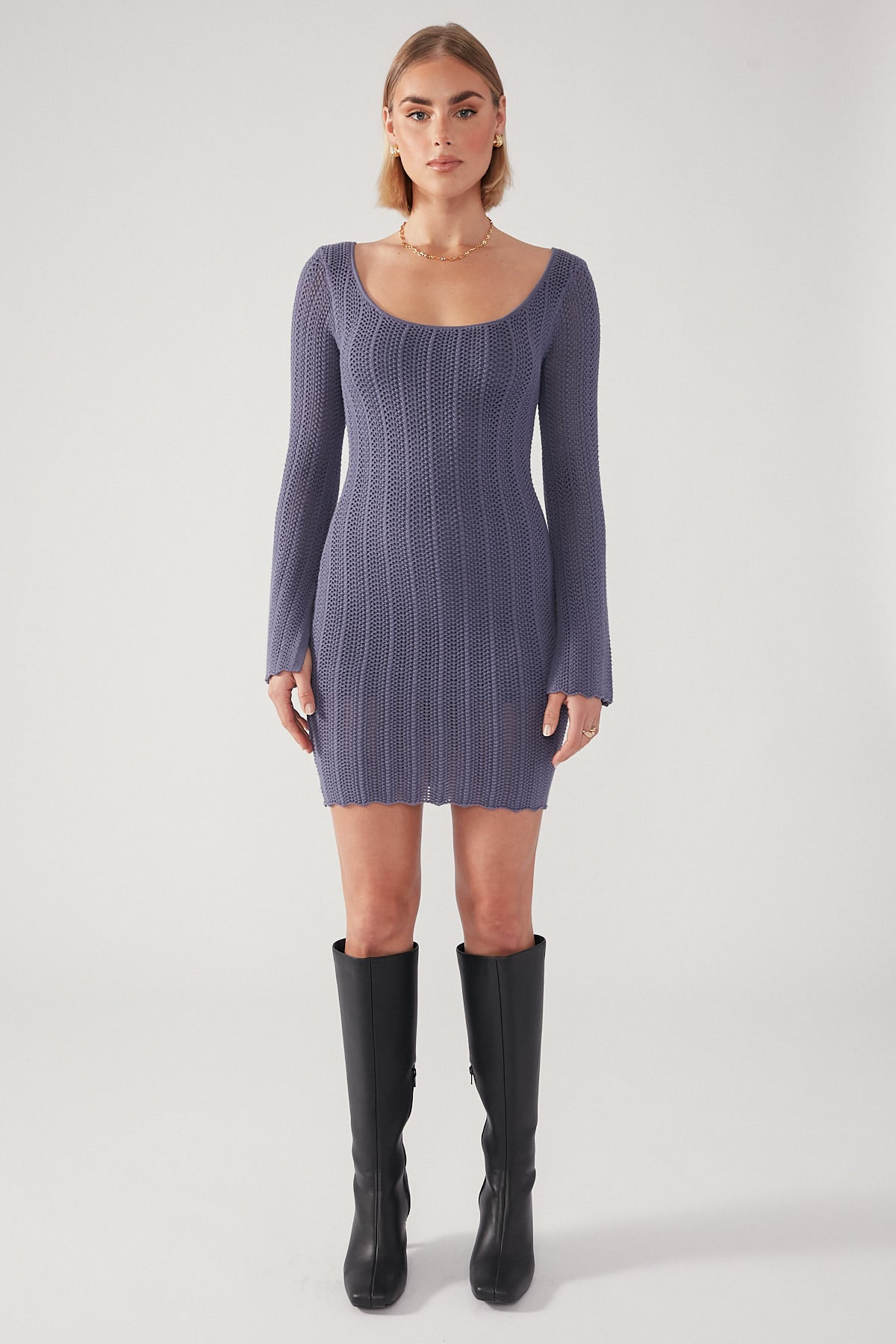 Perfect Stranger Santino Crochet Mini Dress Steel Blue