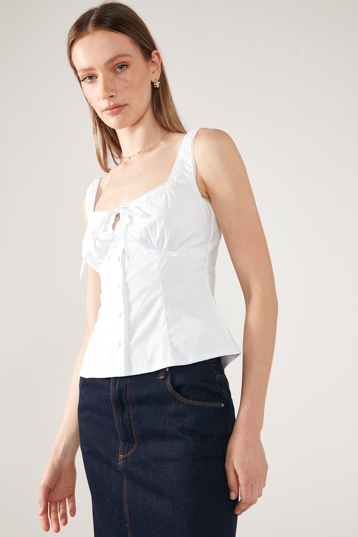 Perfect Stranger Lydia Lace Trim Cami Top White