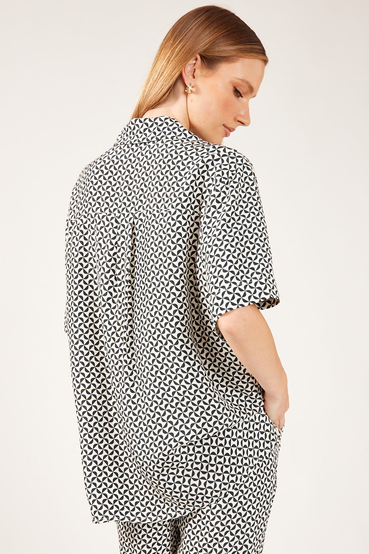 Perfect Stranger Geo Pattern Short Sleeve Shirt White Print