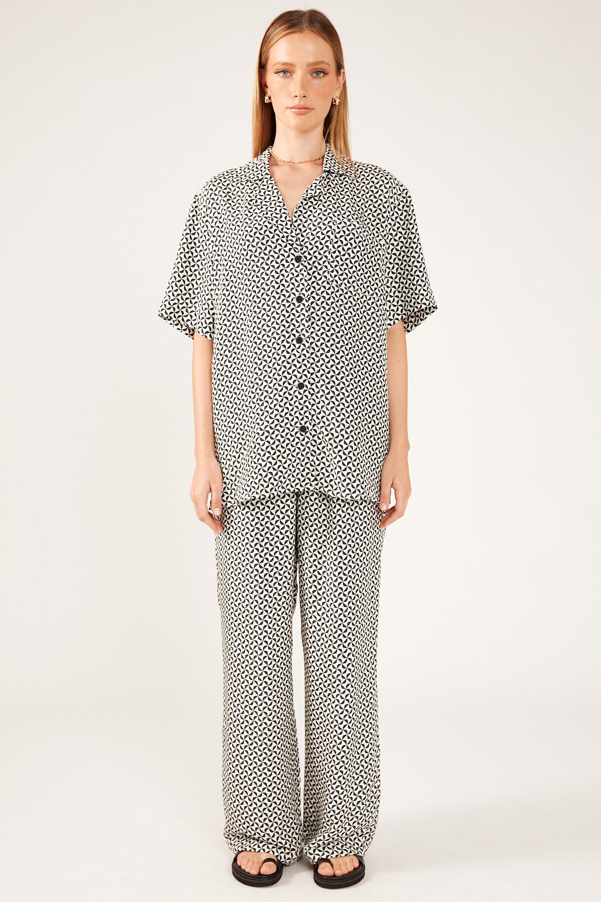 Perfect Stranger Geo Pattern Short Sleeve Shirt White Print