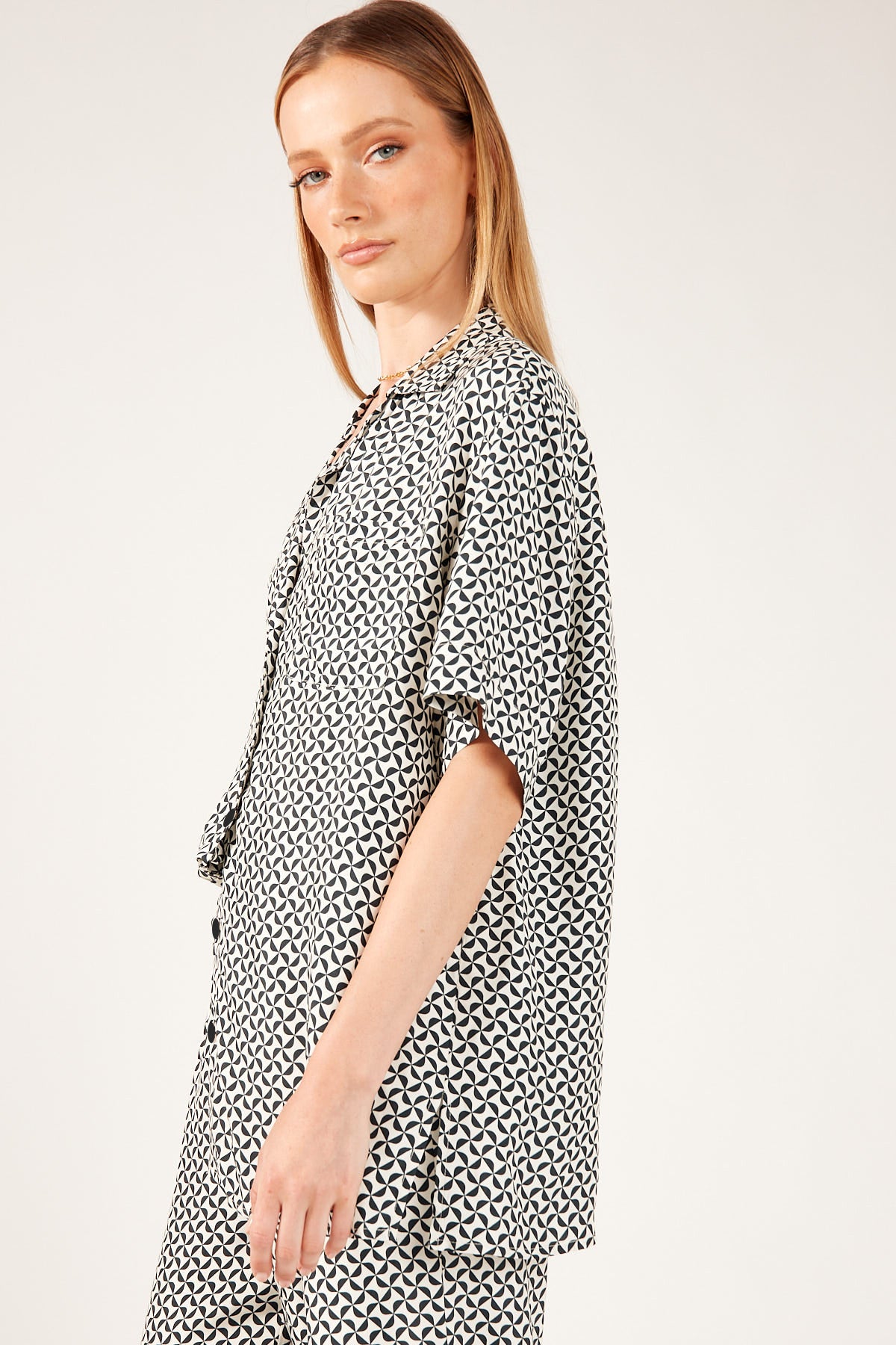 Perfect Stranger Geo Pattern Short Sleeve Shirt White Print