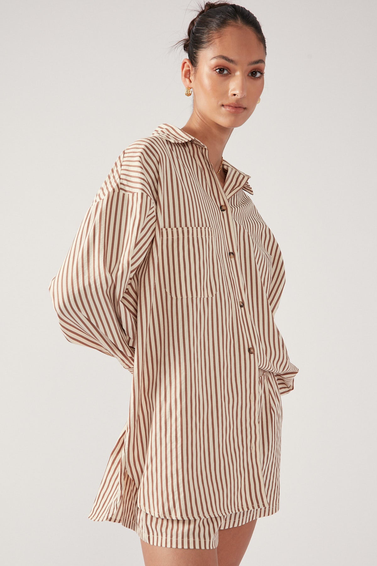 Perfect Stranger Brownie Oversized Striped Shirt Brown Stripe