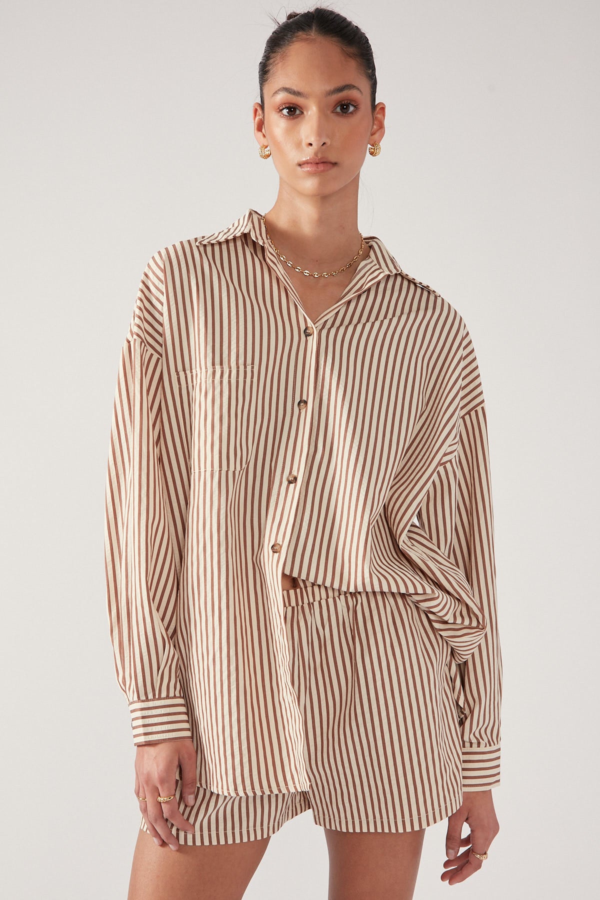 Perfect Stranger Brownie Oversized Striped Shirt Brown Stripe
