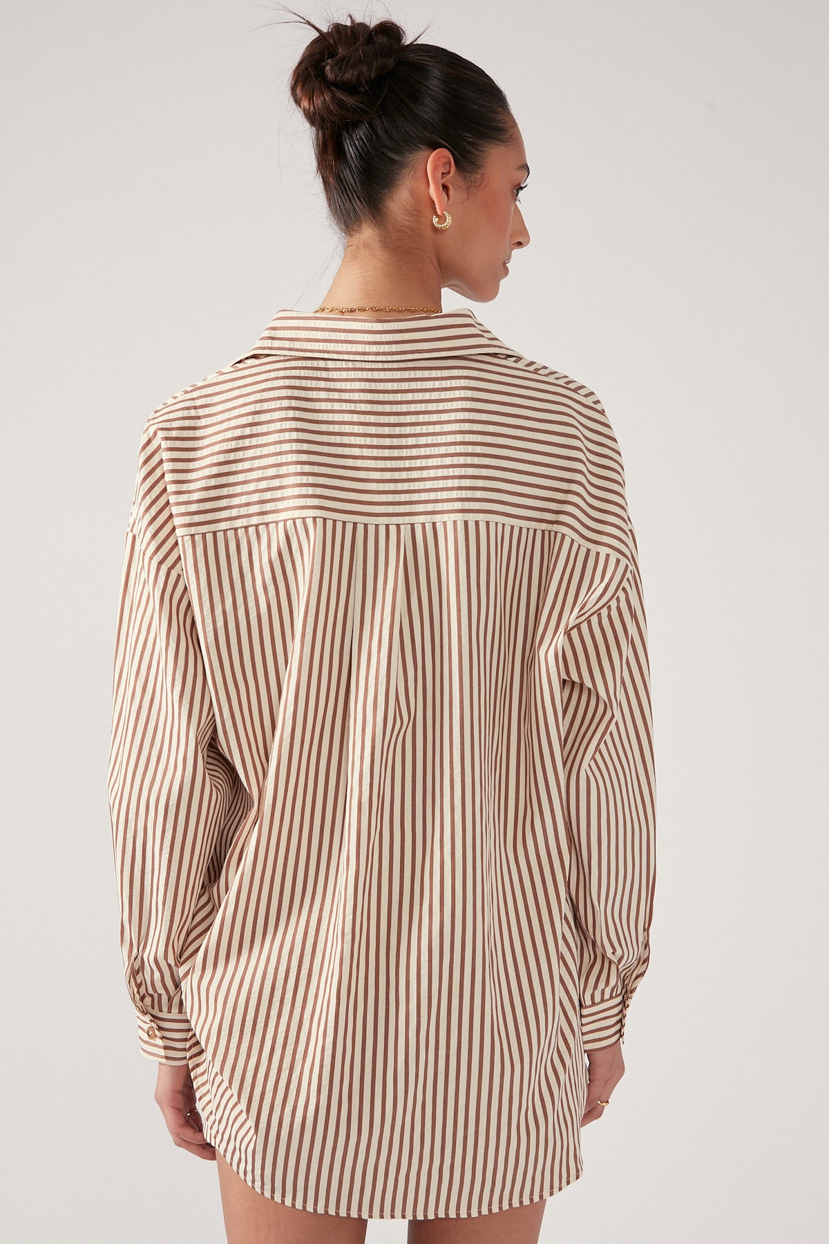 Perfect Stranger Brownie Oversized Striped Shirt Brown Stripe