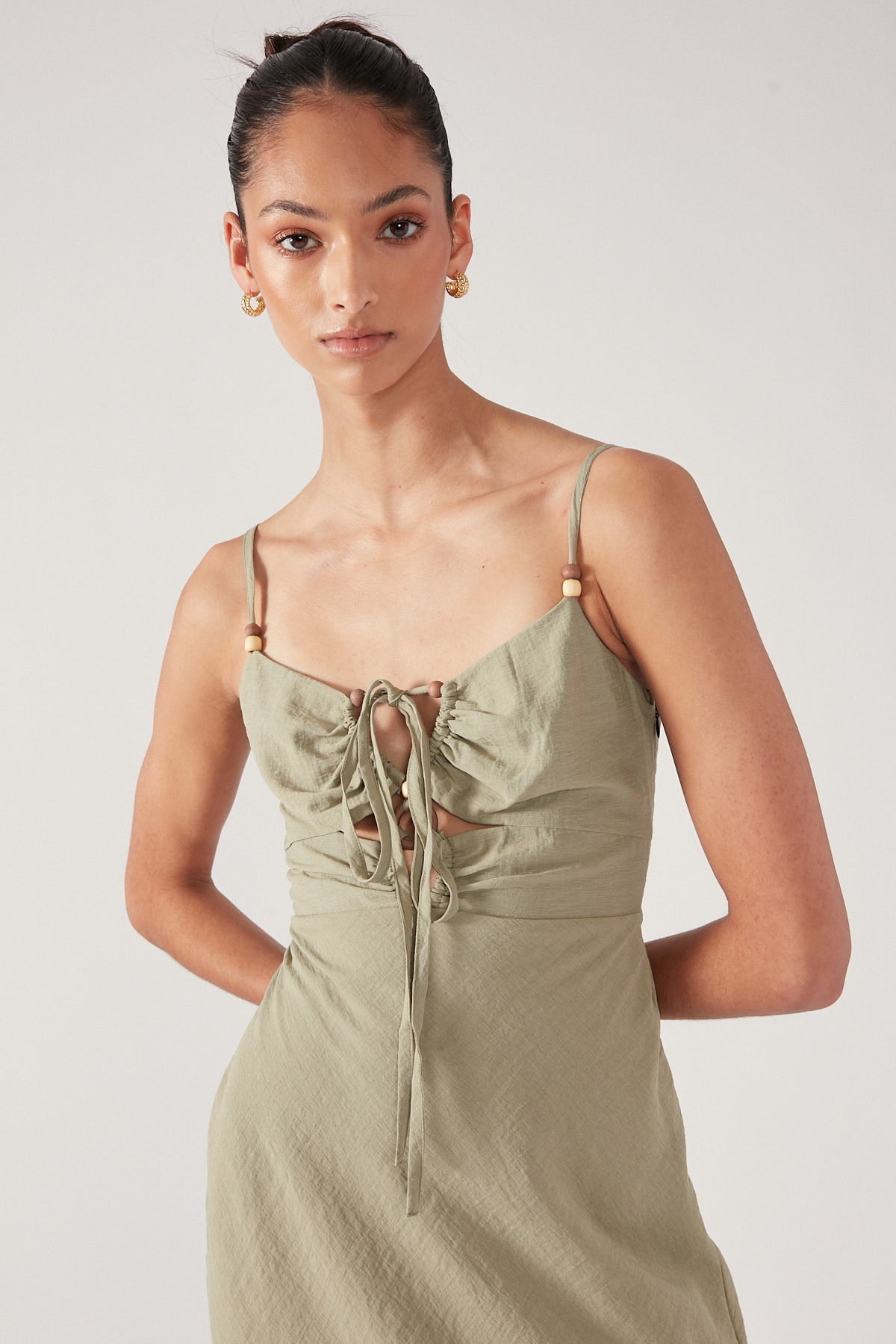Perfect Stranger Coastal Beads Midi Dress Green