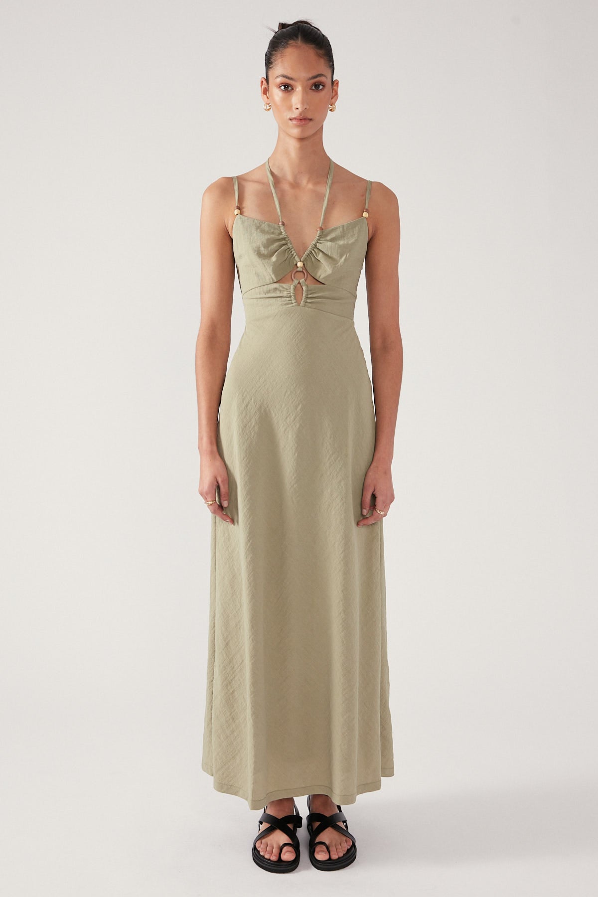 Perfect Stranger Coastal Beads Midi Dress Green
