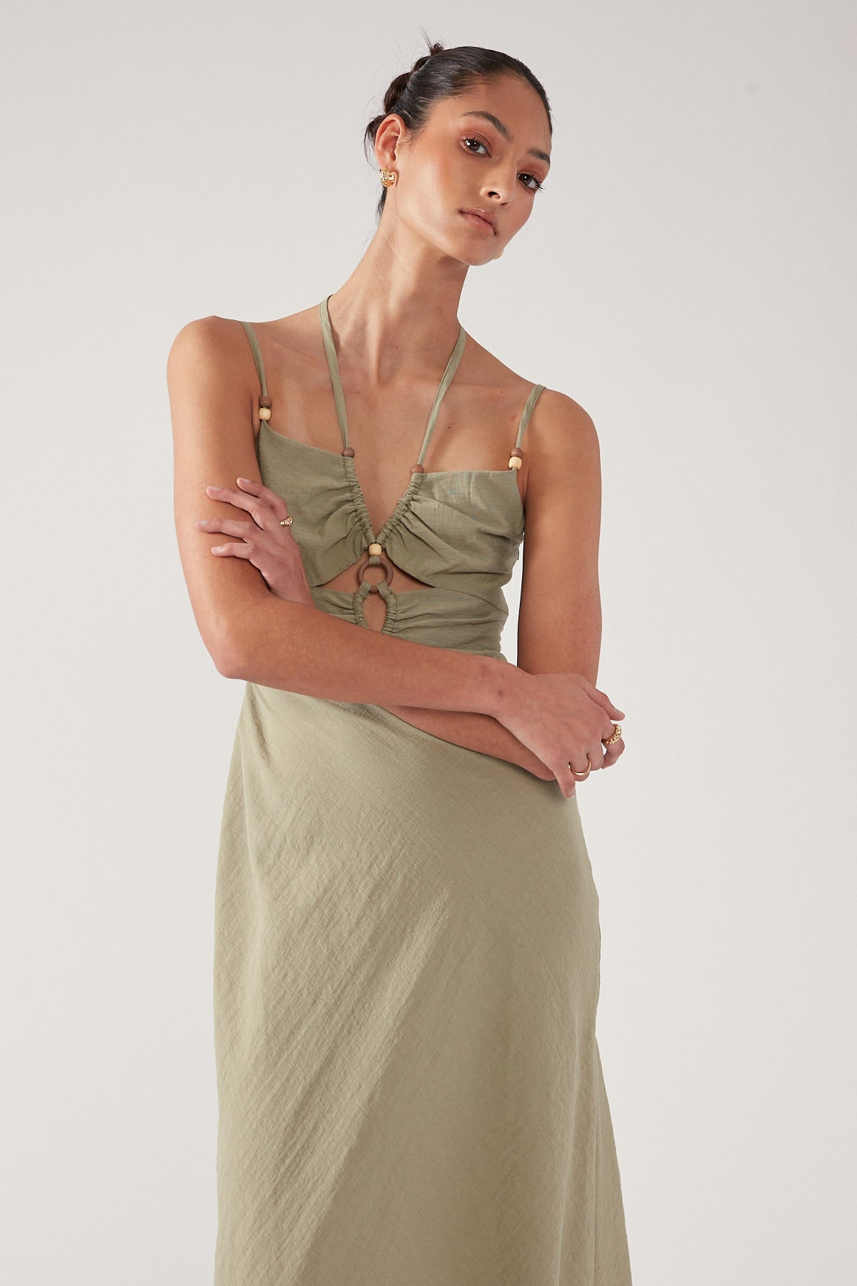 Perfect Stranger Coastal Beads Midi Dress Green