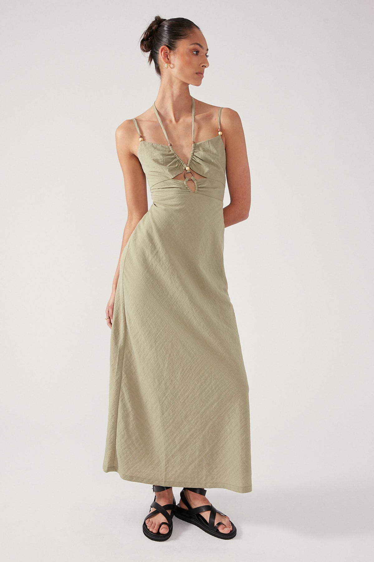 Perfect Stranger Coastal Beads Midi Dress Green