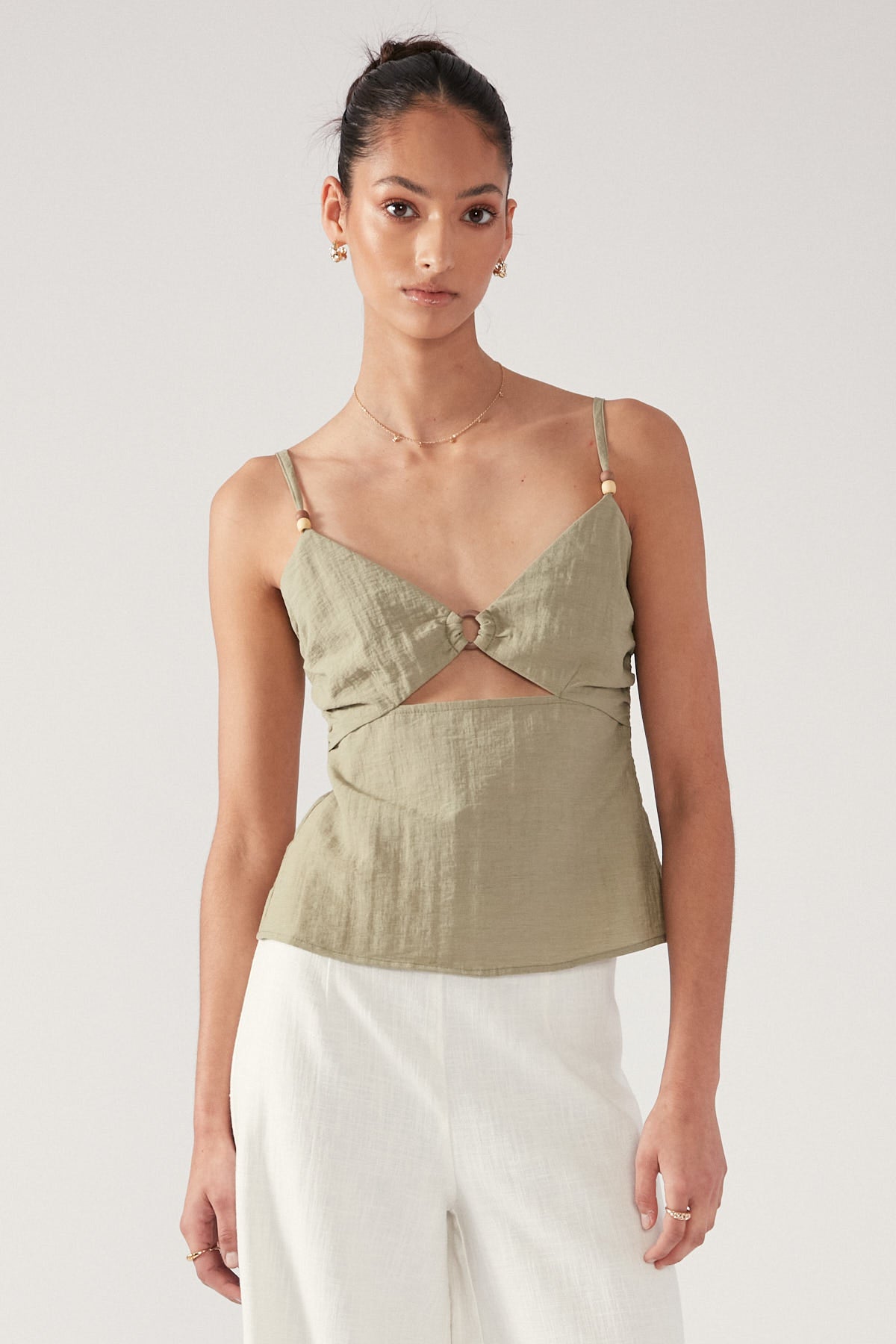 Perfect Stranger Coastal Beads Cami Top Green