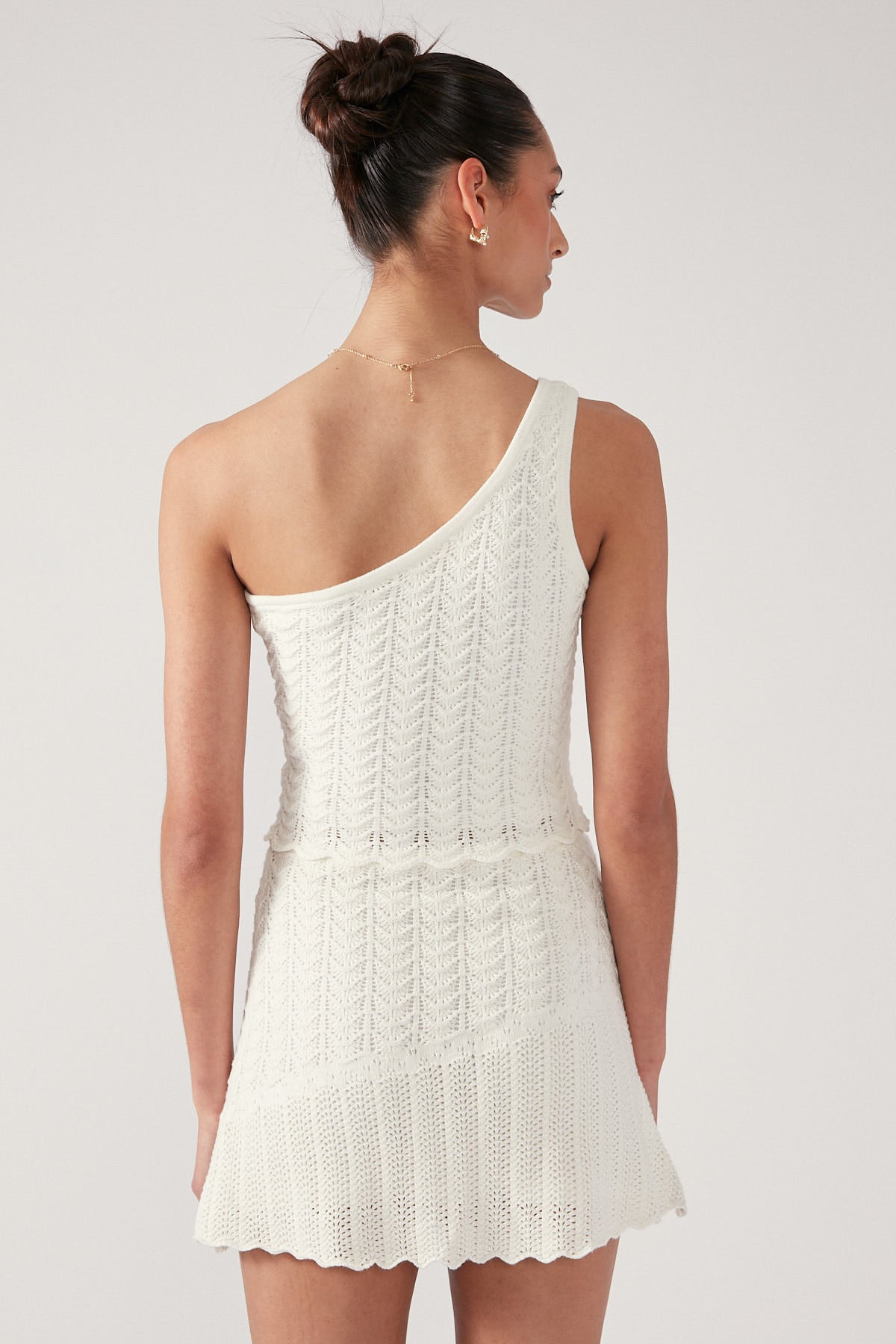 Perfect Stranger Alma Asymmetrical Crochet Knit Mini Skirt Cream