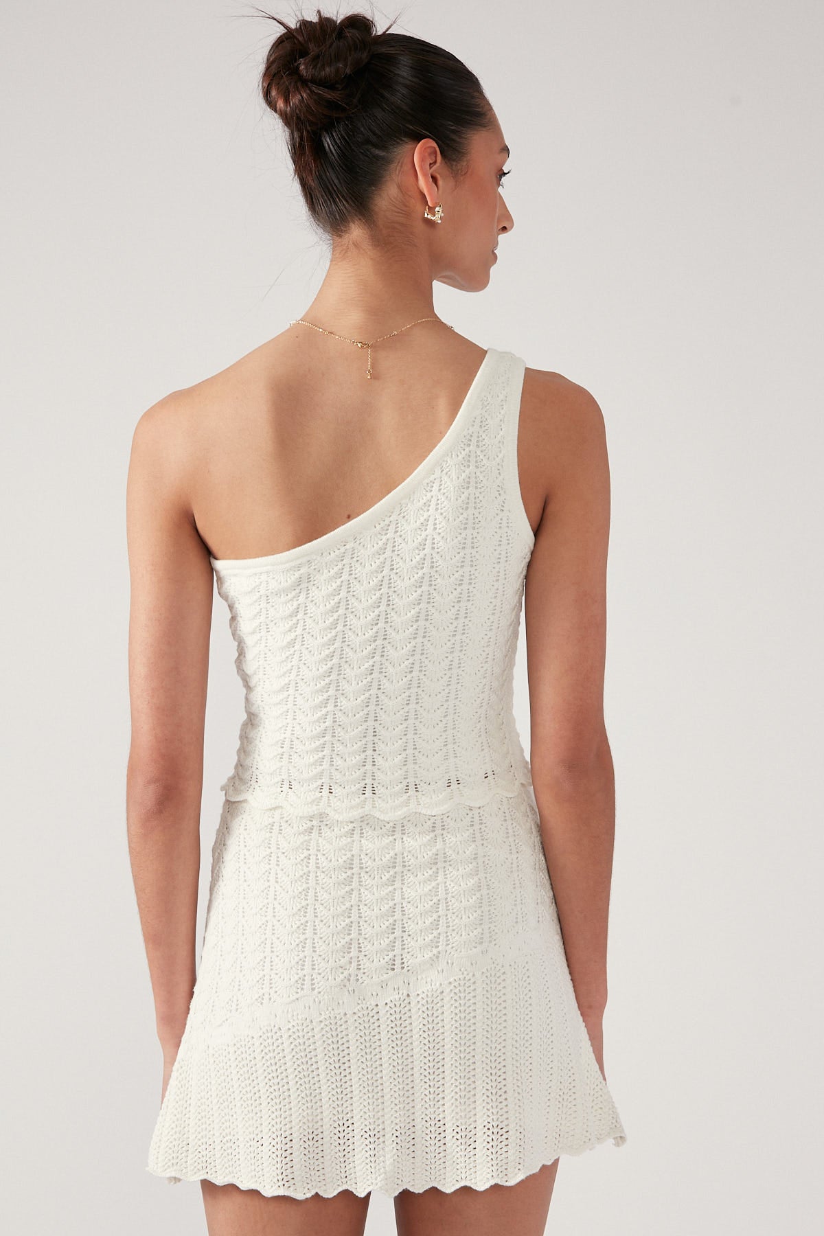 Perfect Stranger Alma Asymmetrical Crochet One Shoulder Crochet Knit Top Cream