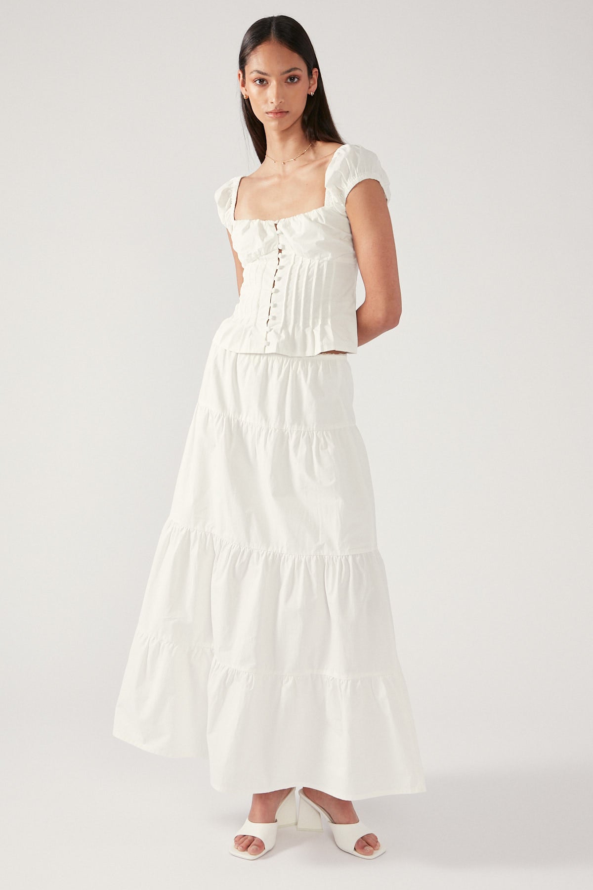 Perfect Stranger Sweet Summer Tiered Maxi Skirt White