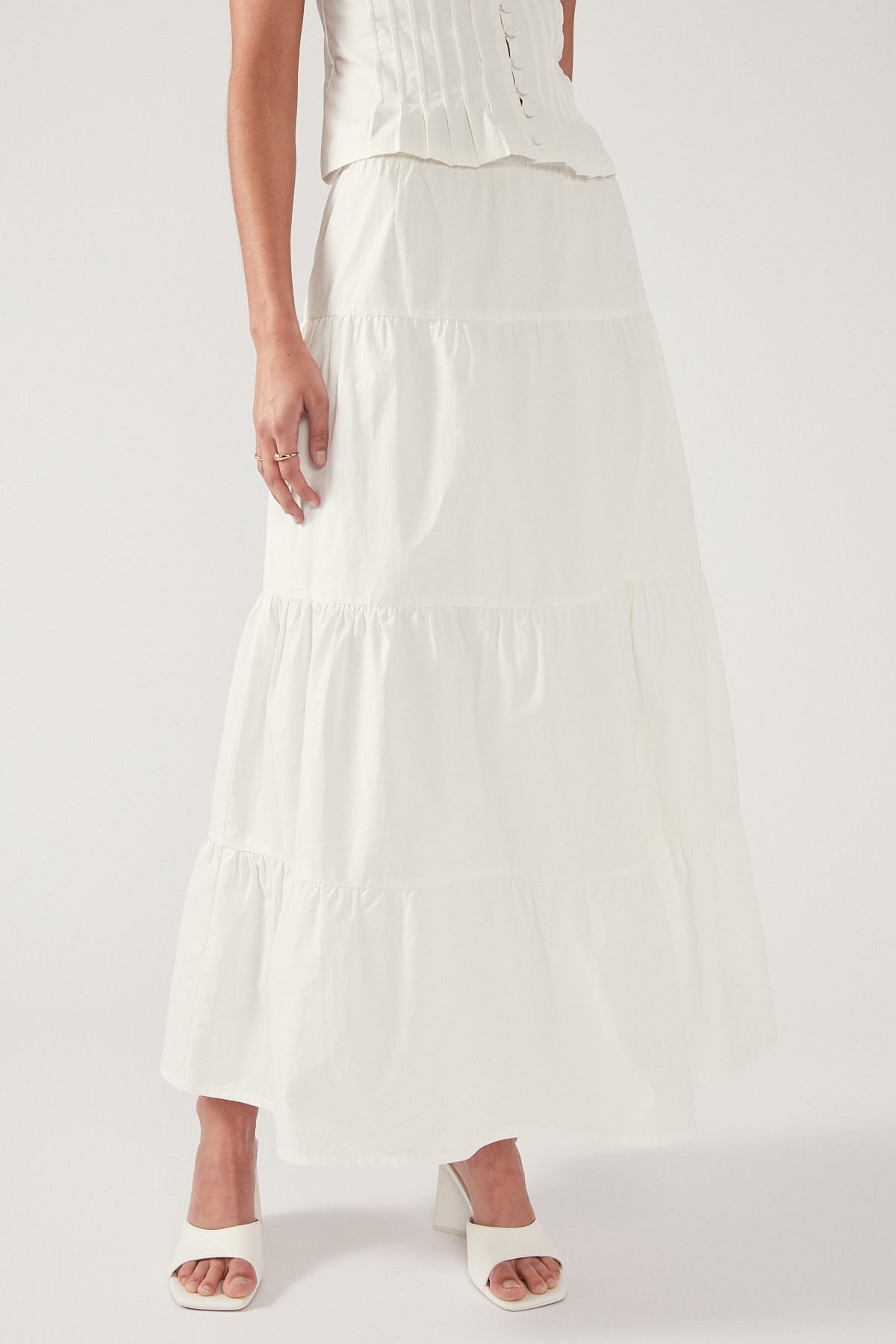 Perfect Stranger Sweet Summer Tiered Maxi Skirt White
