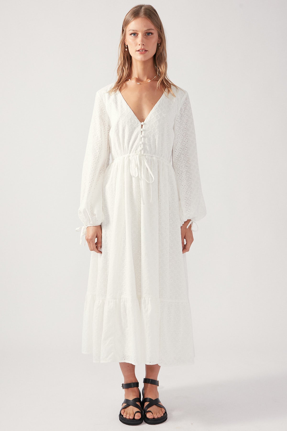 Perfect Stranger Louise Long Sleeve Broderie Dress White