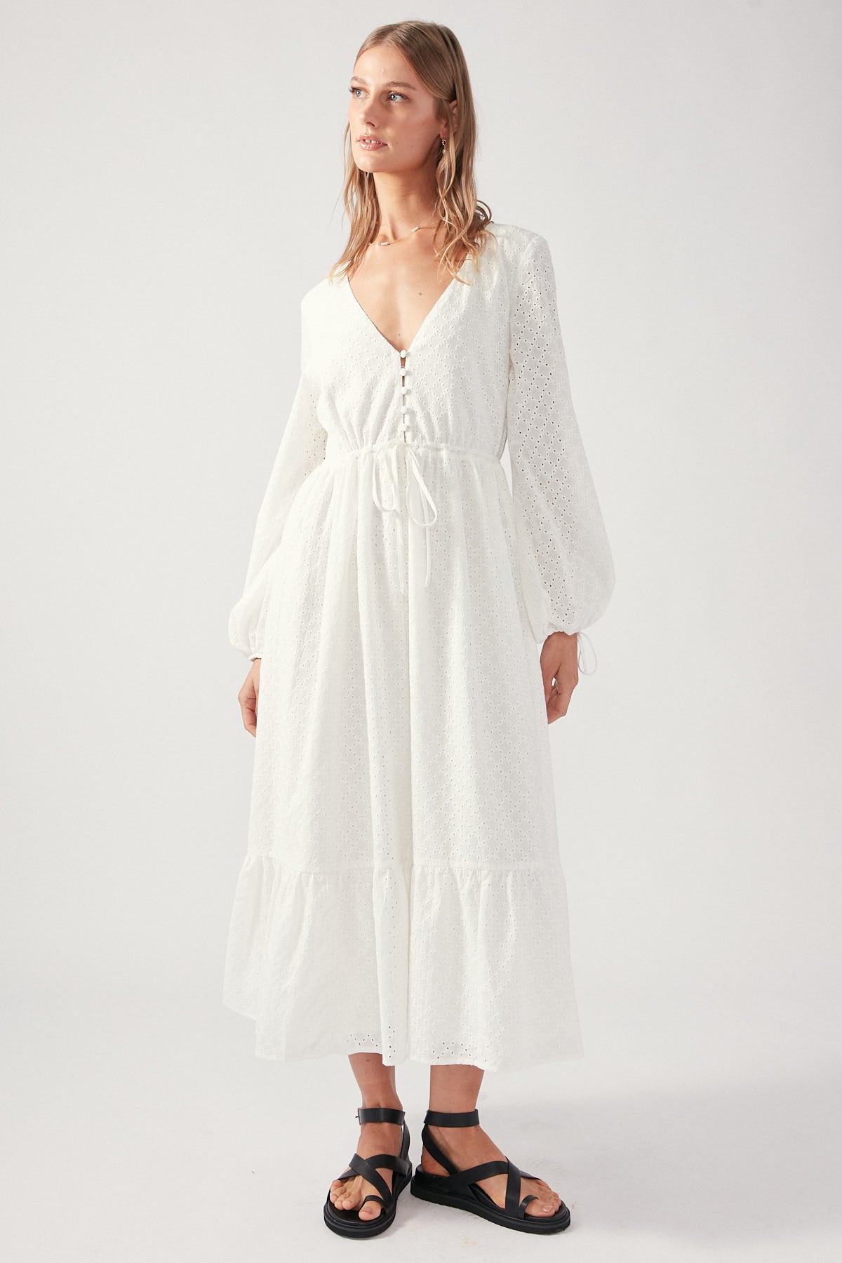 Perfect Stranger Louise Long Sleeve Broderie Dress White