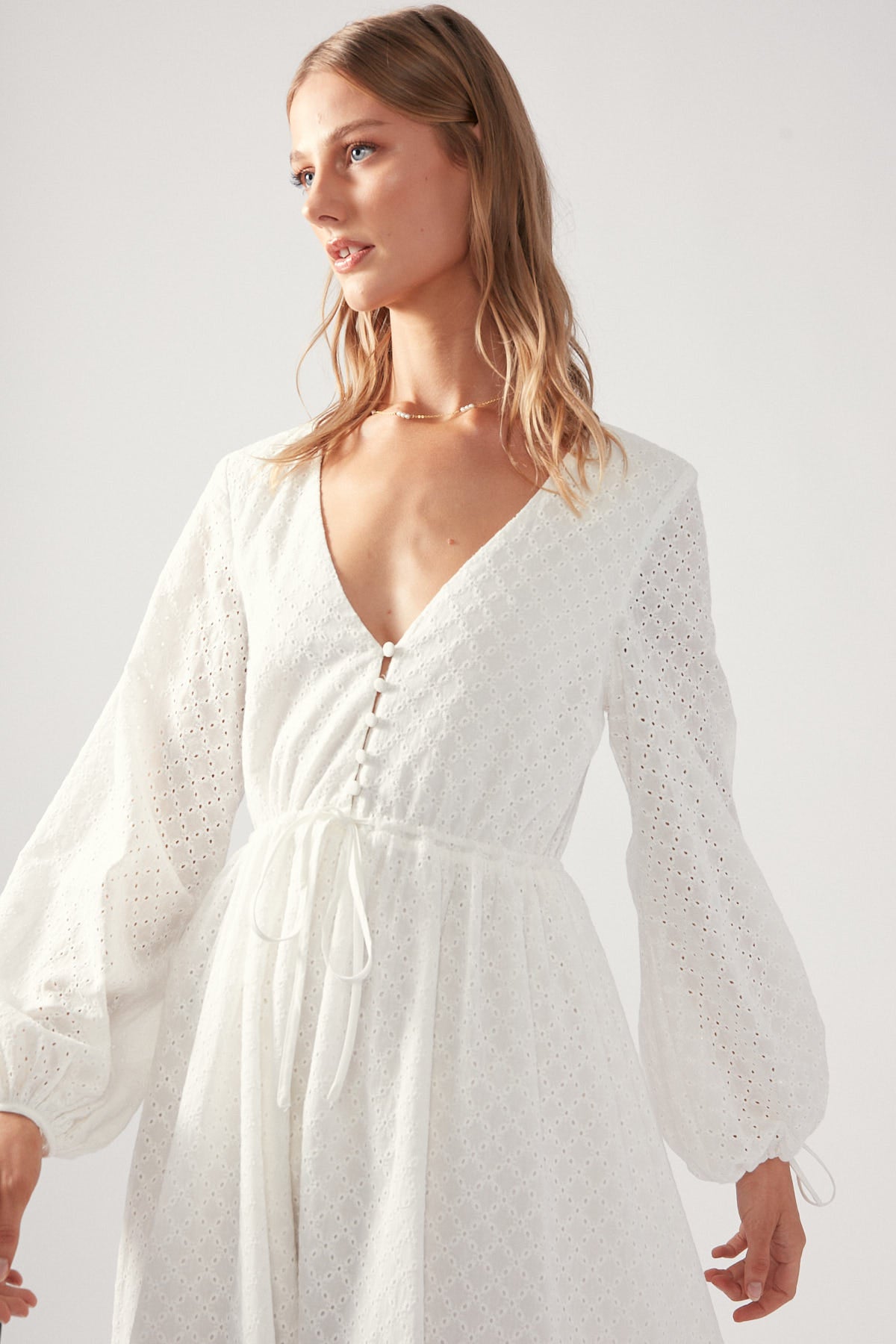 Perfect Stranger Louise Long Sleeve Broderie Dress White