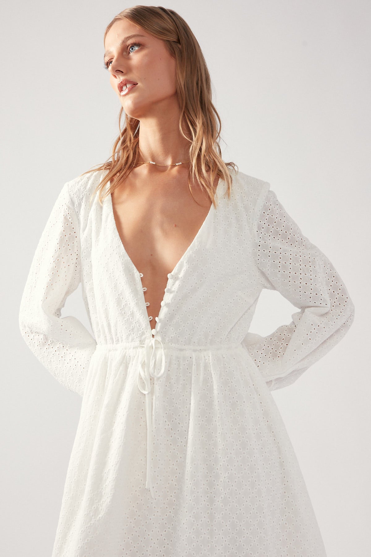 Perfect Stranger Louise Long Sleeve Broderie Dress White