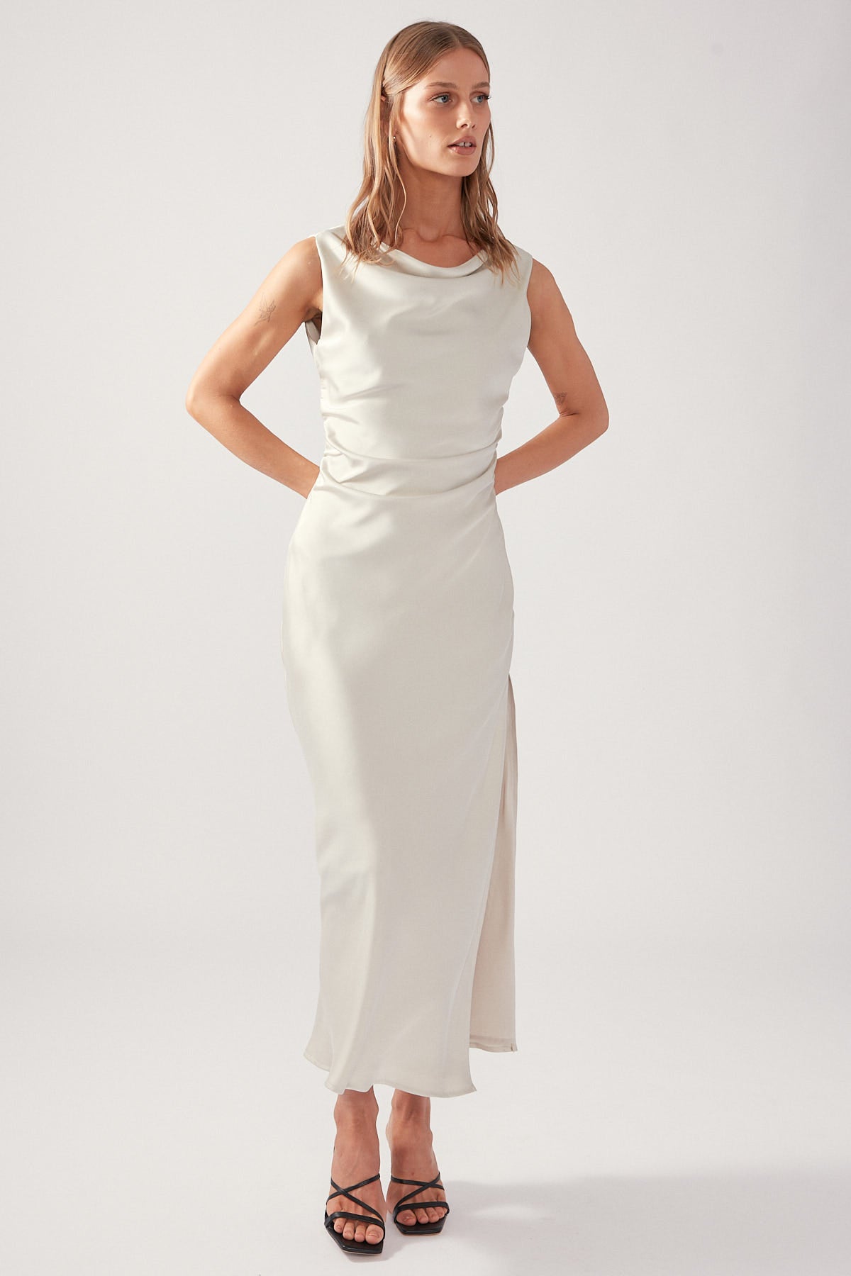 Perfect Stranger Glossy Nights Maxi Dress Beige