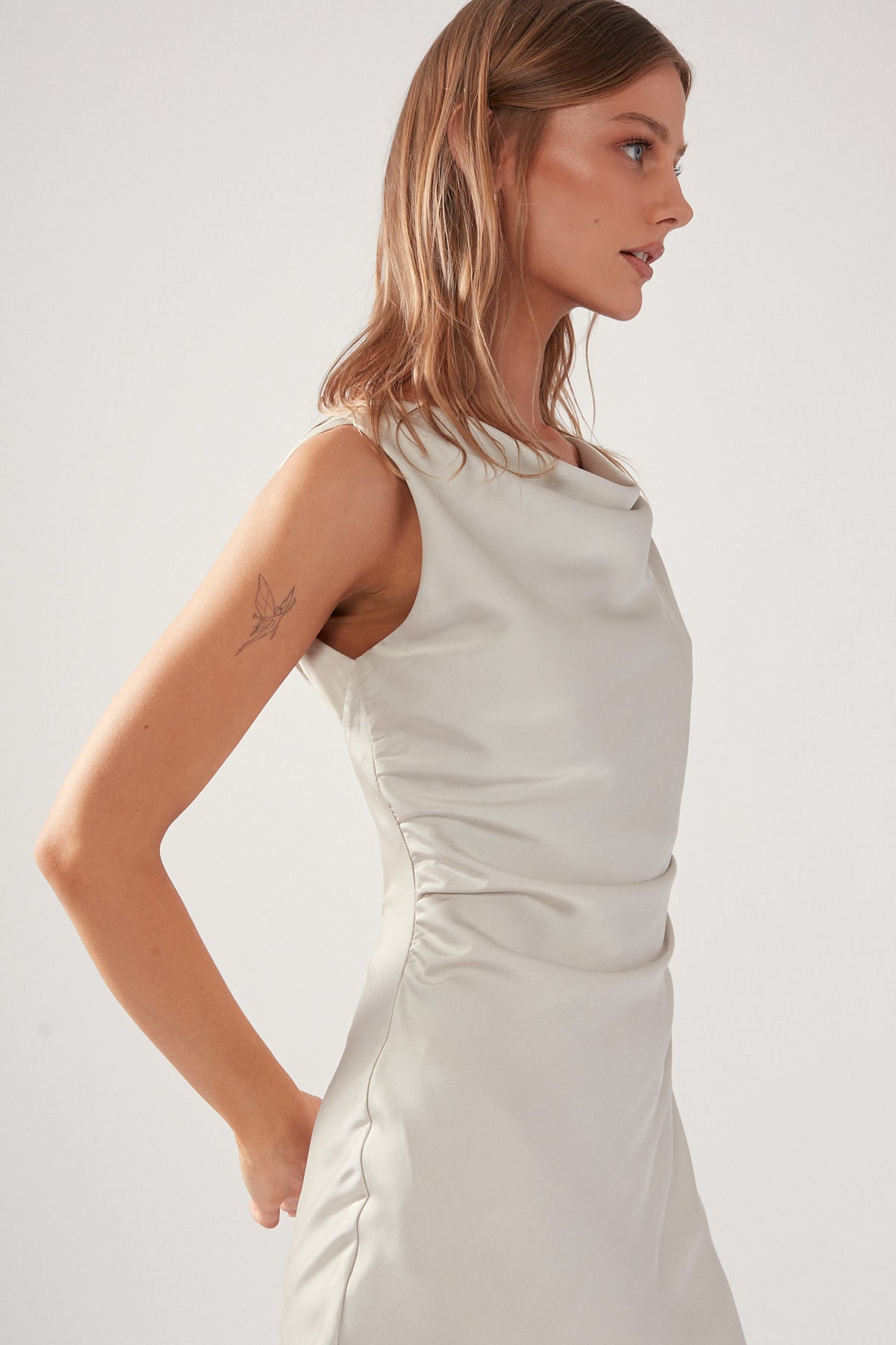 Perfect Stranger Glossy Nights Maxi Dress Beige