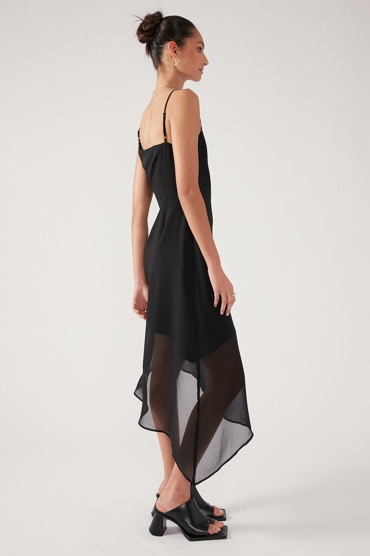 Perfect Stranger Simmi Sheer Asymmetrical Midi Dress Black