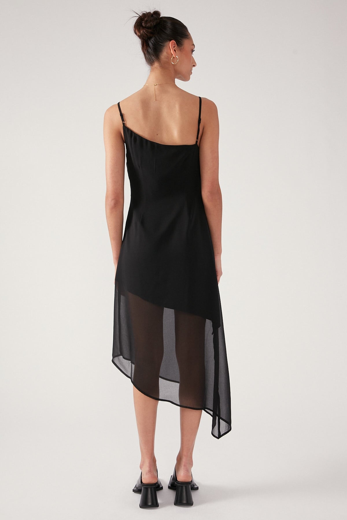 Perfect Stranger Simmi Sheer Asymmetrical Midi Dress Black