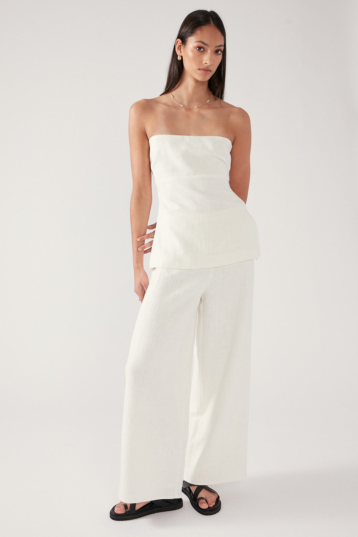 Perfect Stranger Menorca Linen Blend Wide Leg Pant White