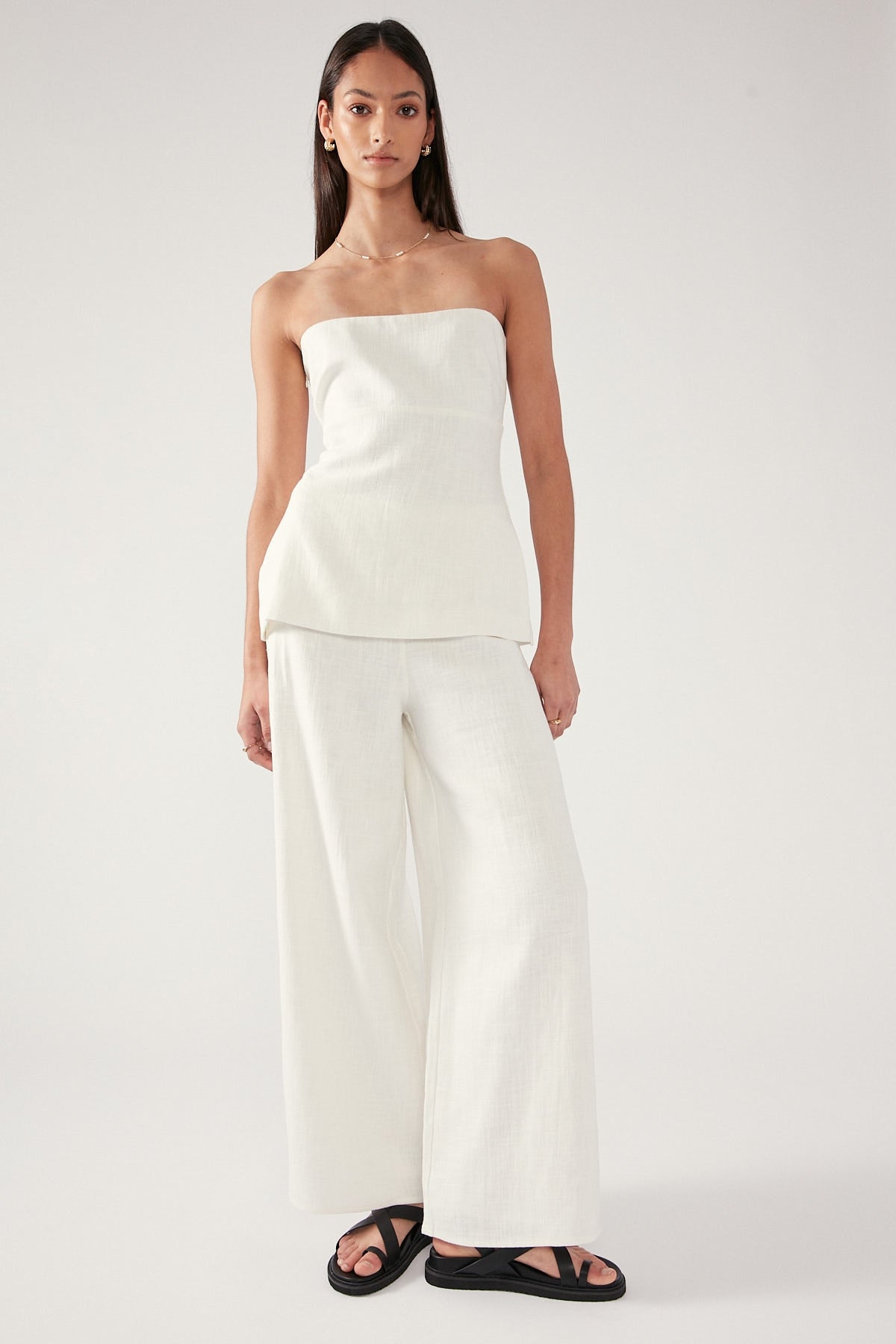 Perfect Stranger Menorca Linen Blend Wide Leg Pant White