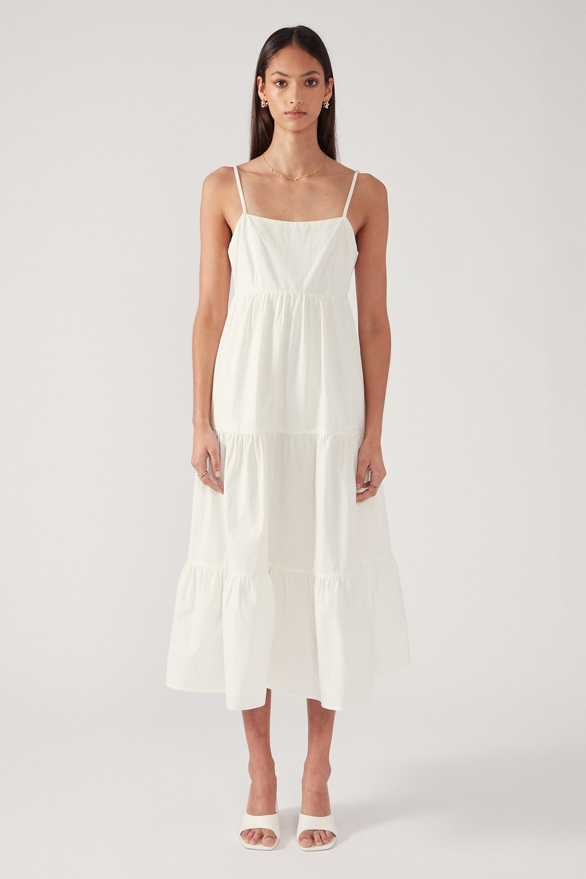 Perfect Stranger TIERED OPEN BACK MIDI DRESS Cream