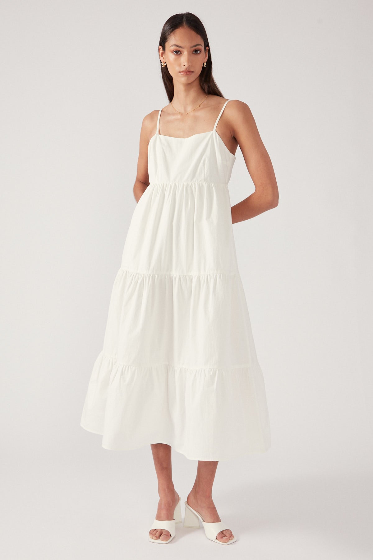 Perfect Stranger TIERED OPEN BACK MIDI DRESS Cream