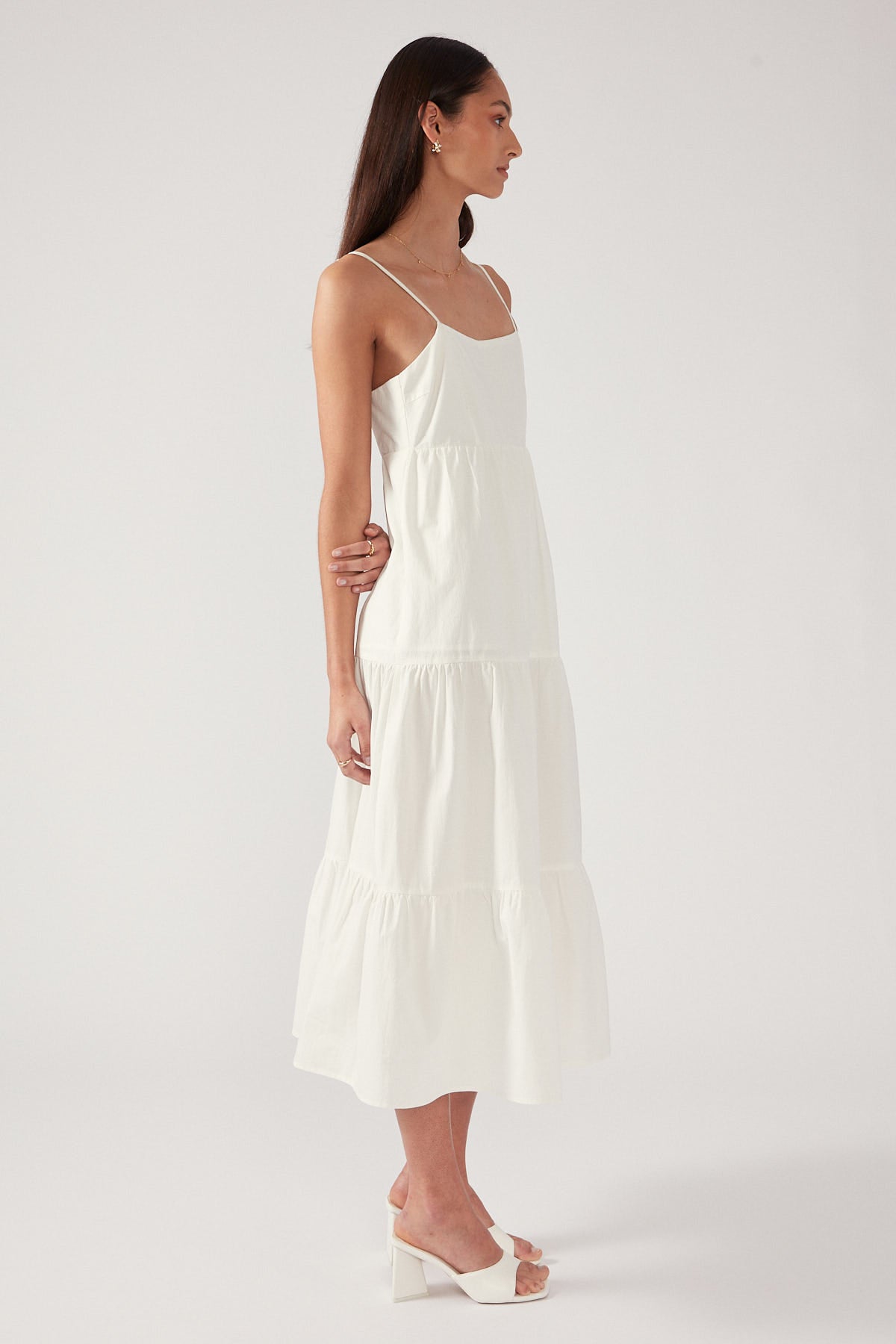 Perfect Stranger TIERED OPEN BACK MIDI DRESS Cream