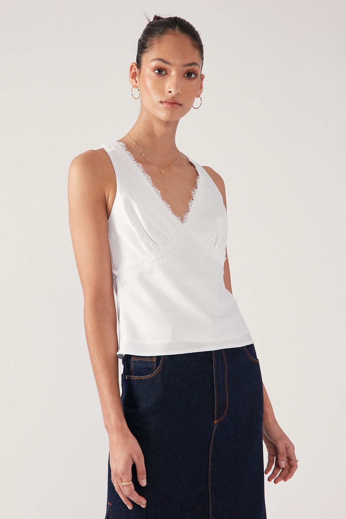 Perfect Stranger V-Neck Lace Cami Top White