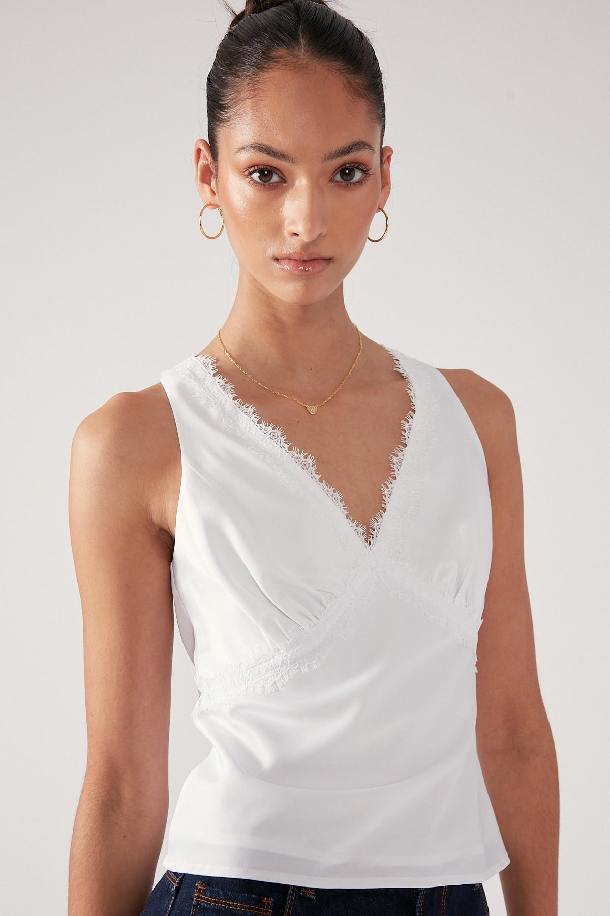 Perfect Stranger V-Neck Lace Cami Top White