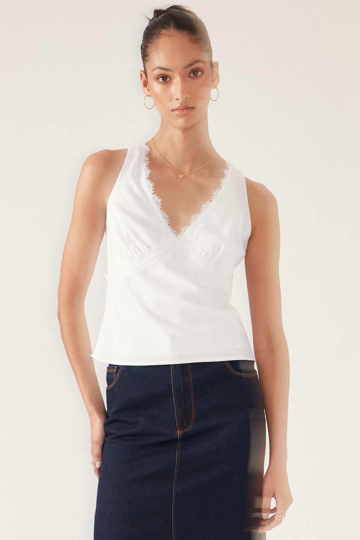 Perfect Stranger V-Neck Lace Cami Top White