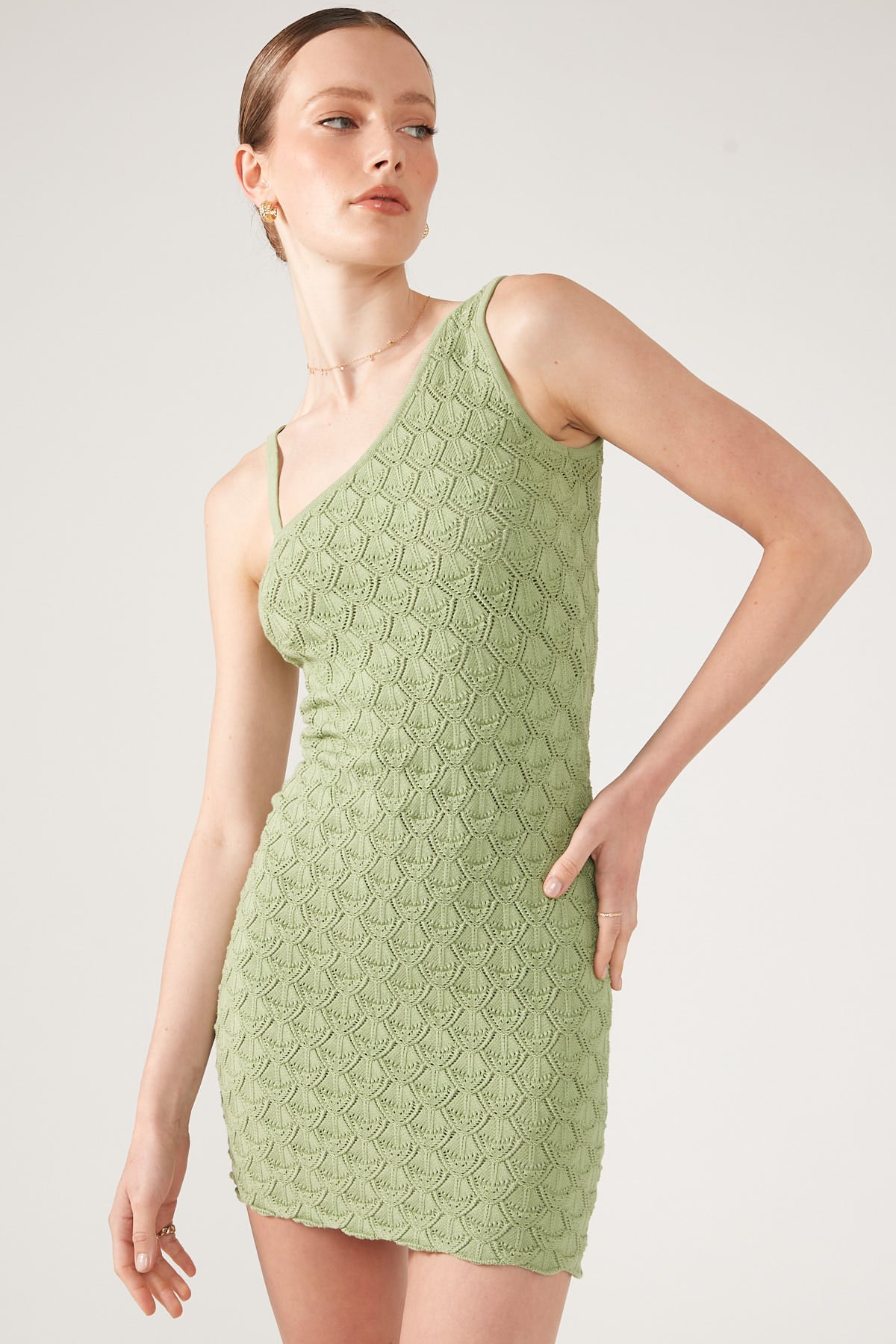 Perfect Stranger Golden Hour Crochet Mini Dress Green