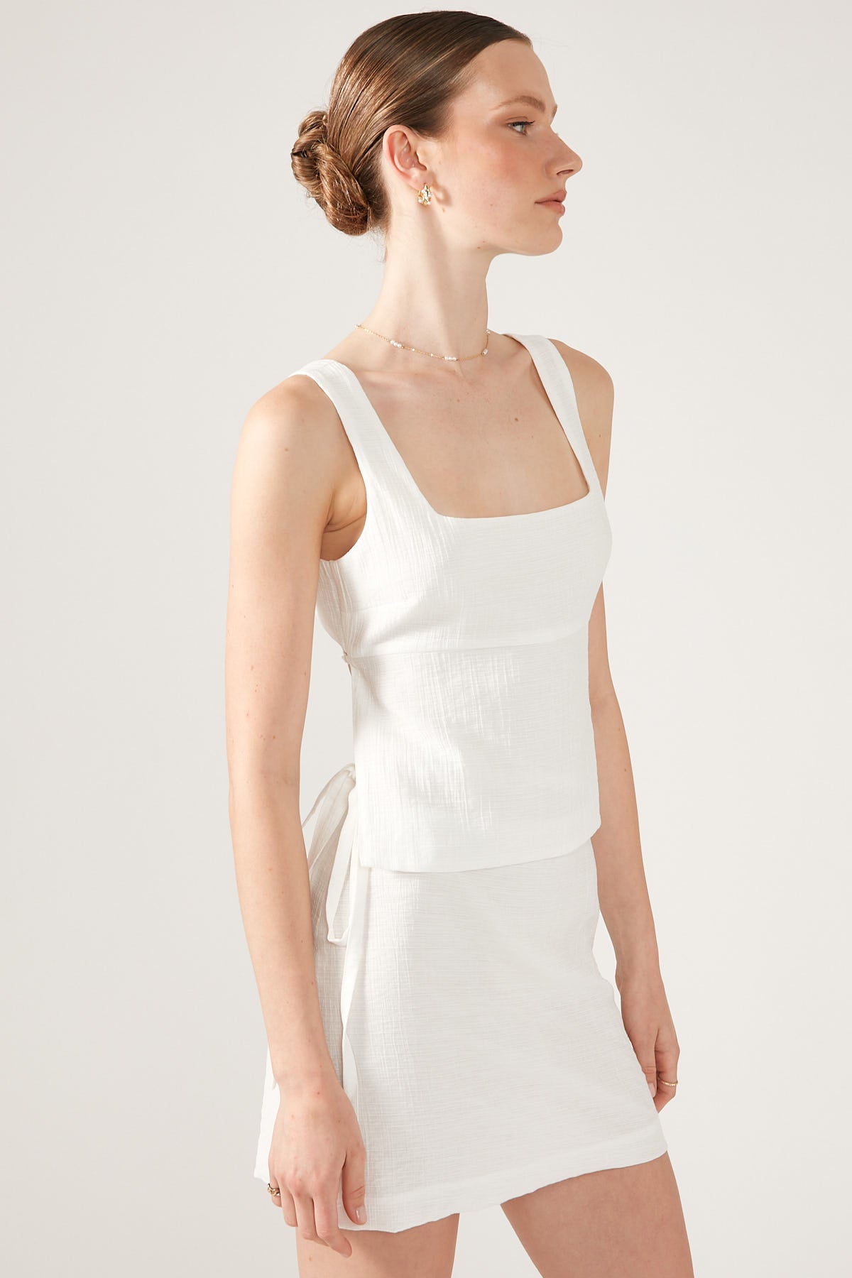 Perfect Stranger Golden Hour Tie Side Mini Skirt White