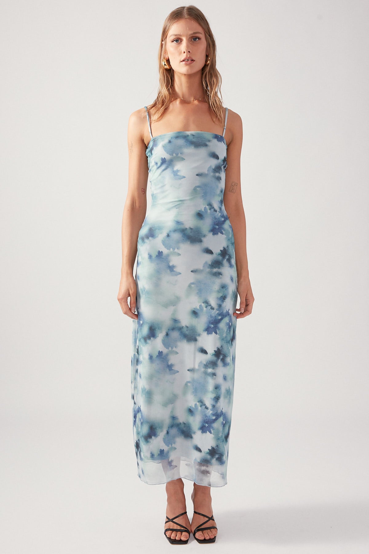 Perfect Stranger Celestial Bloom Midi Dress Blue Print