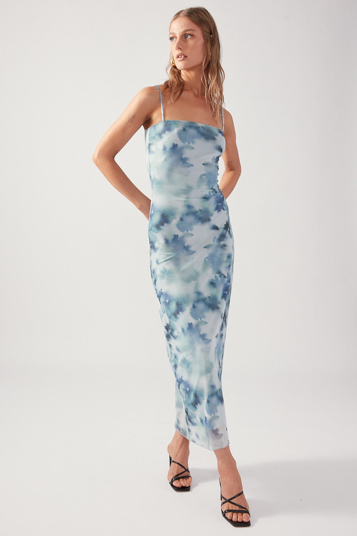 Perfect Stranger Celestial Bloom Midi Dress Blue Print
