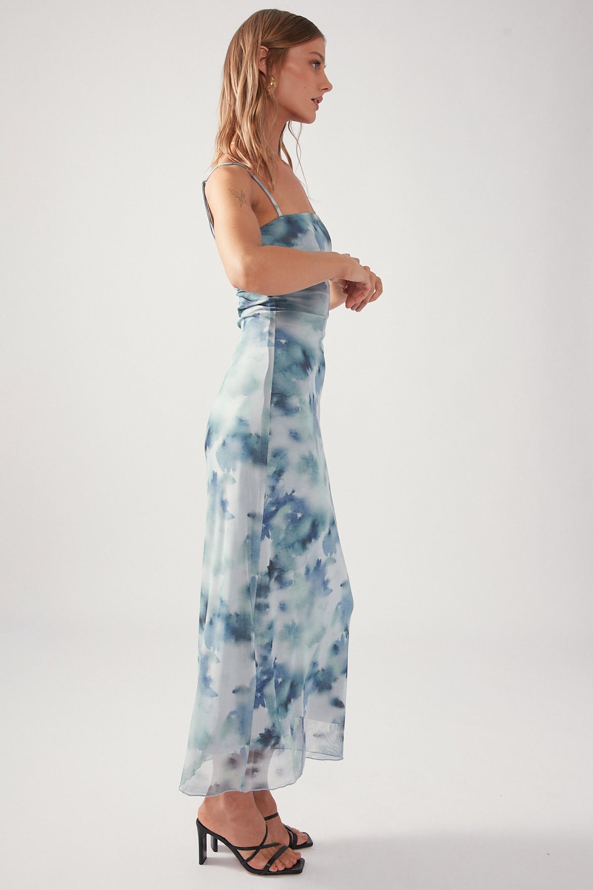 Perfect Stranger Celestial Bloom Midi Dress Blue Print