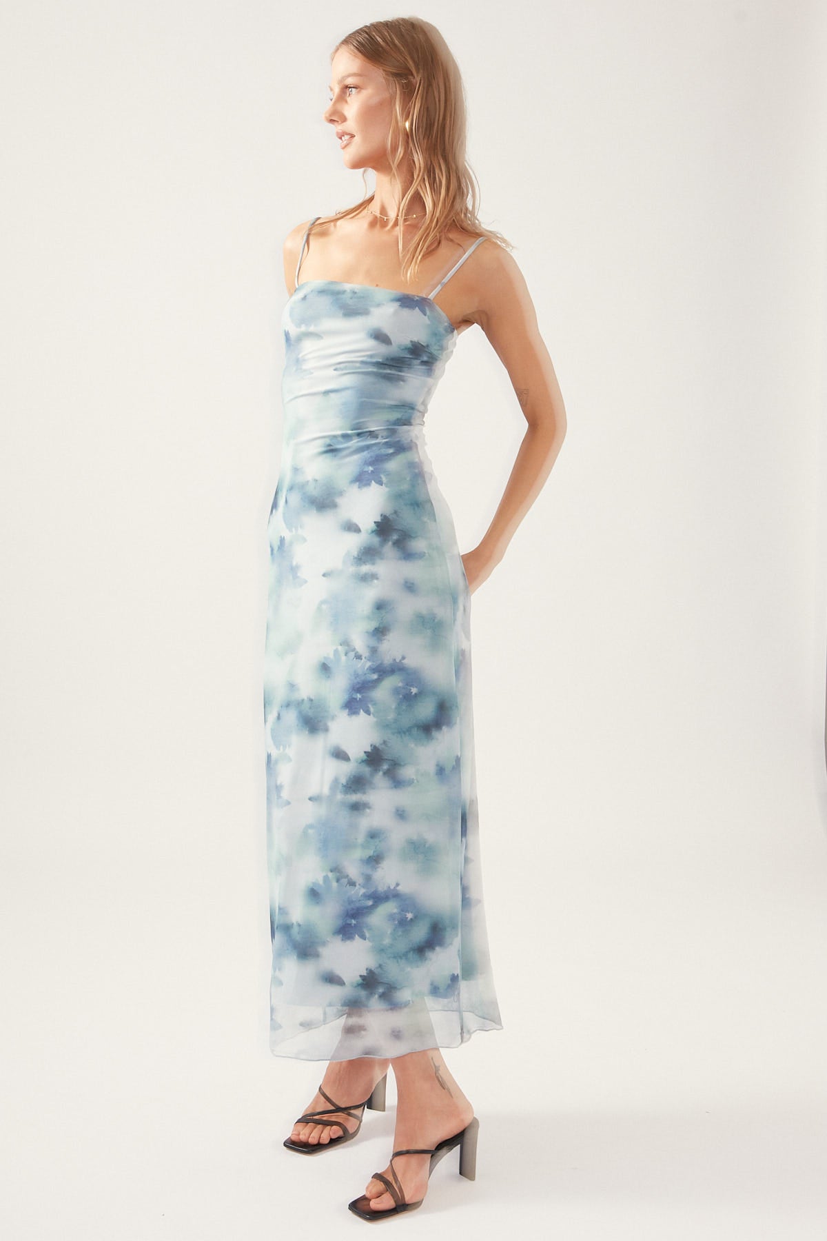 Perfect Stranger Celestial Bloom Midi Dress Blue Print