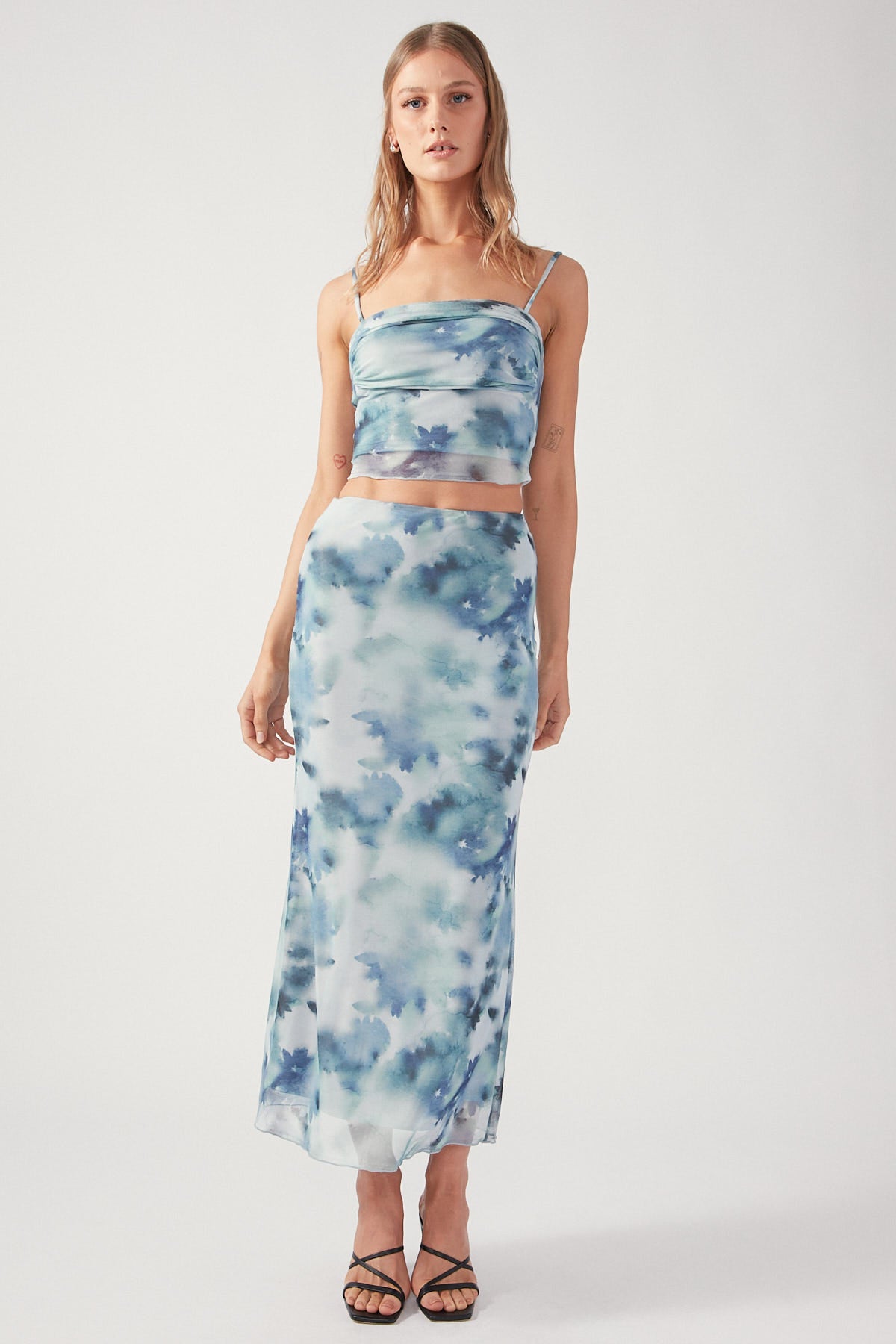 Perfect Stranger Celestial Bloom Mesh Maxi Skirt Multi Colour