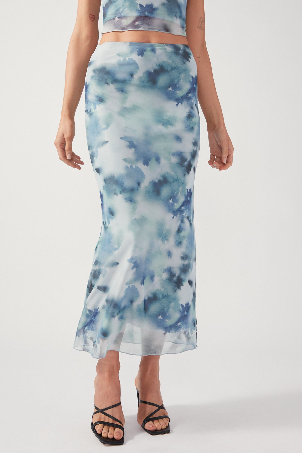 Perfect Stranger Celestial Bloom Mesh Maxi Skirt Multi Colour