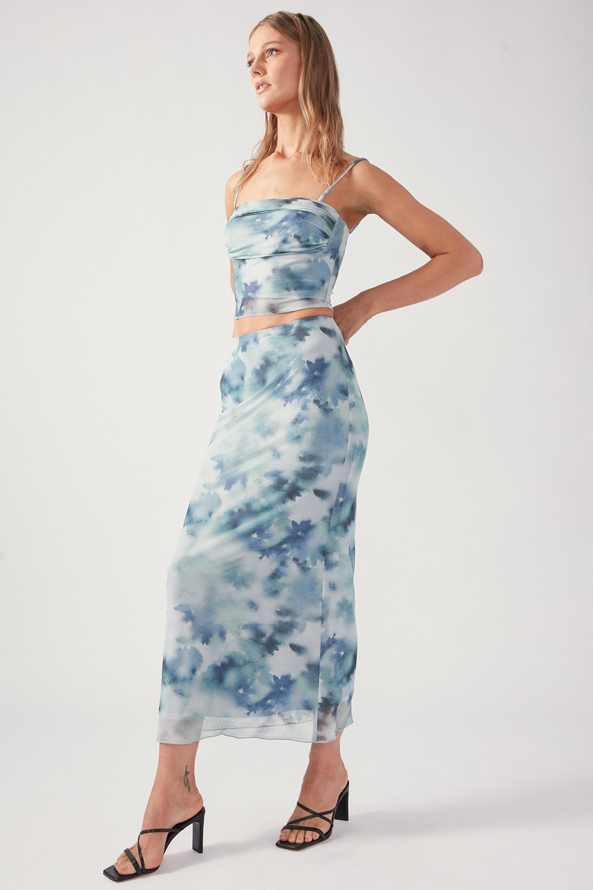 Perfect Stranger Celestial Bloom Mesh Maxi Skirt Multi Colour