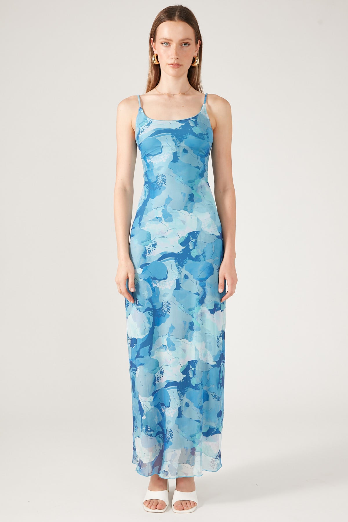 Perfect Stranger Romantic Blues Recycled Mesh Dress Blue Print