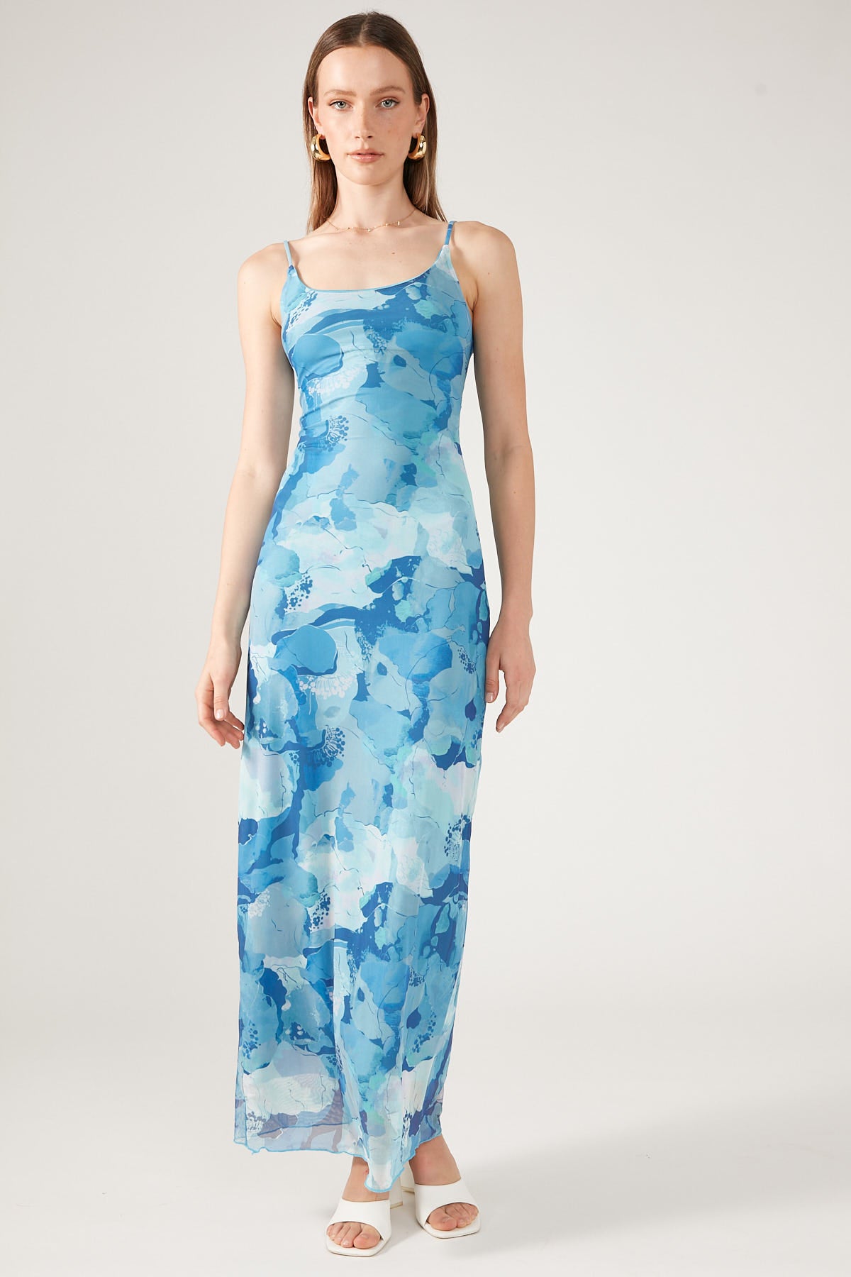 Perfect Stranger Romantic Blues Recycled Mesh Dress Blue Print