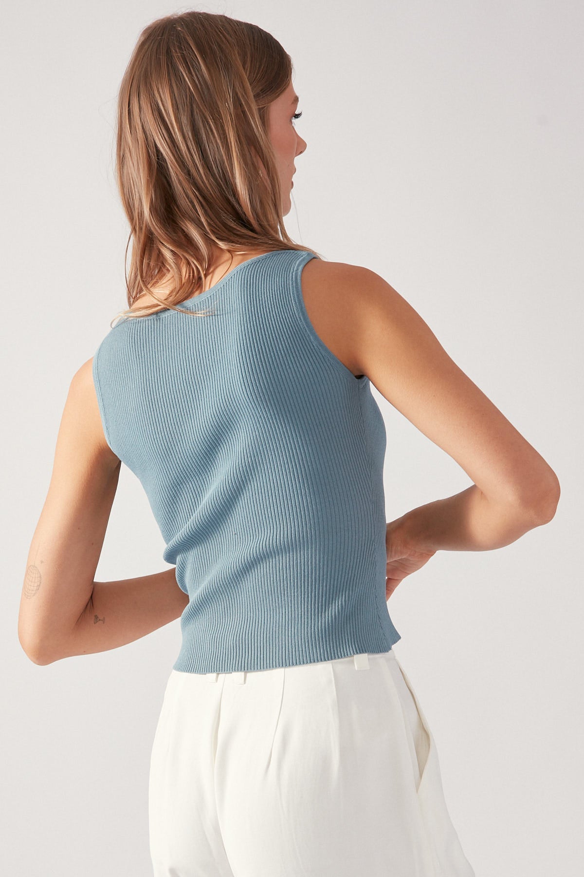 Perfect Stranger High Neck Classic Knit Tank Blue