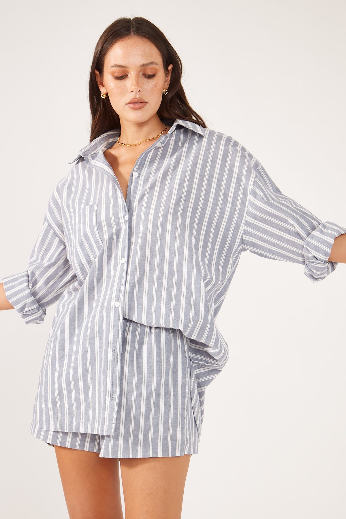 Perfect Stranger Khalo Oversized Stripe Shirt Blue Stripe