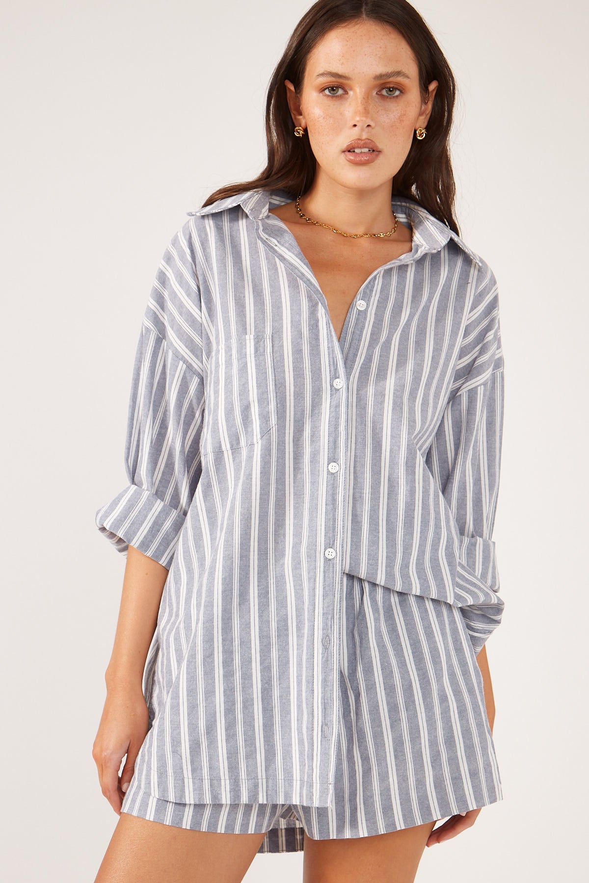 Perfect Stranger Khalo Oversized Stripe Shirt Blue Stripe
