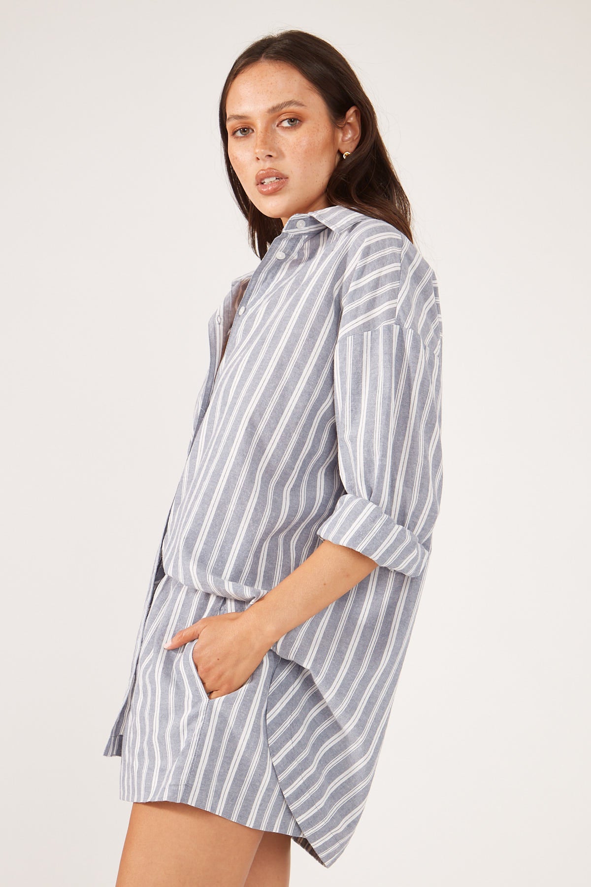 Perfect Stranger Khalo Oversized Stripe Shirt Blue Stripe