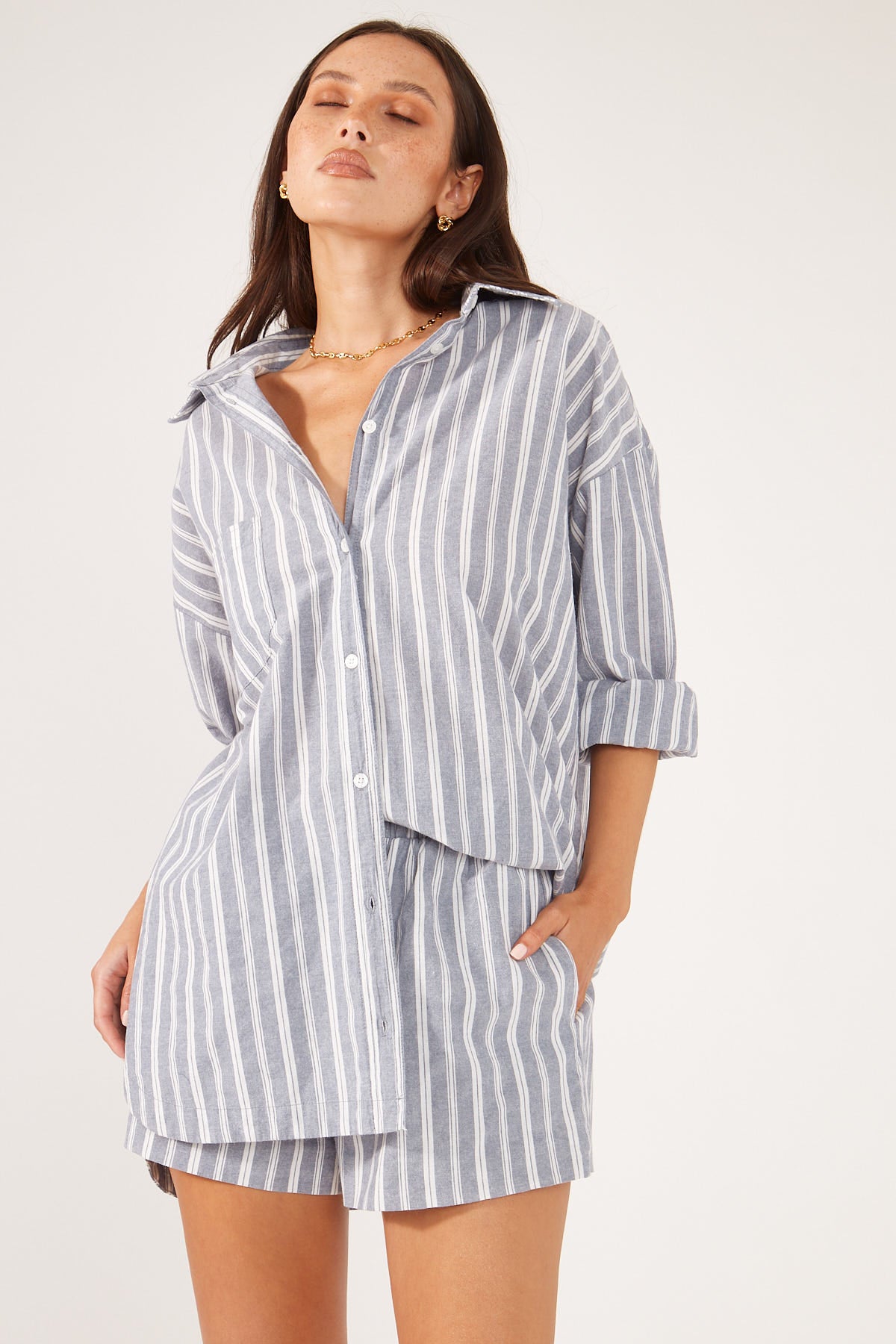 Perfect Stranger Khalo Striped Drawcord Short Blue Stripe