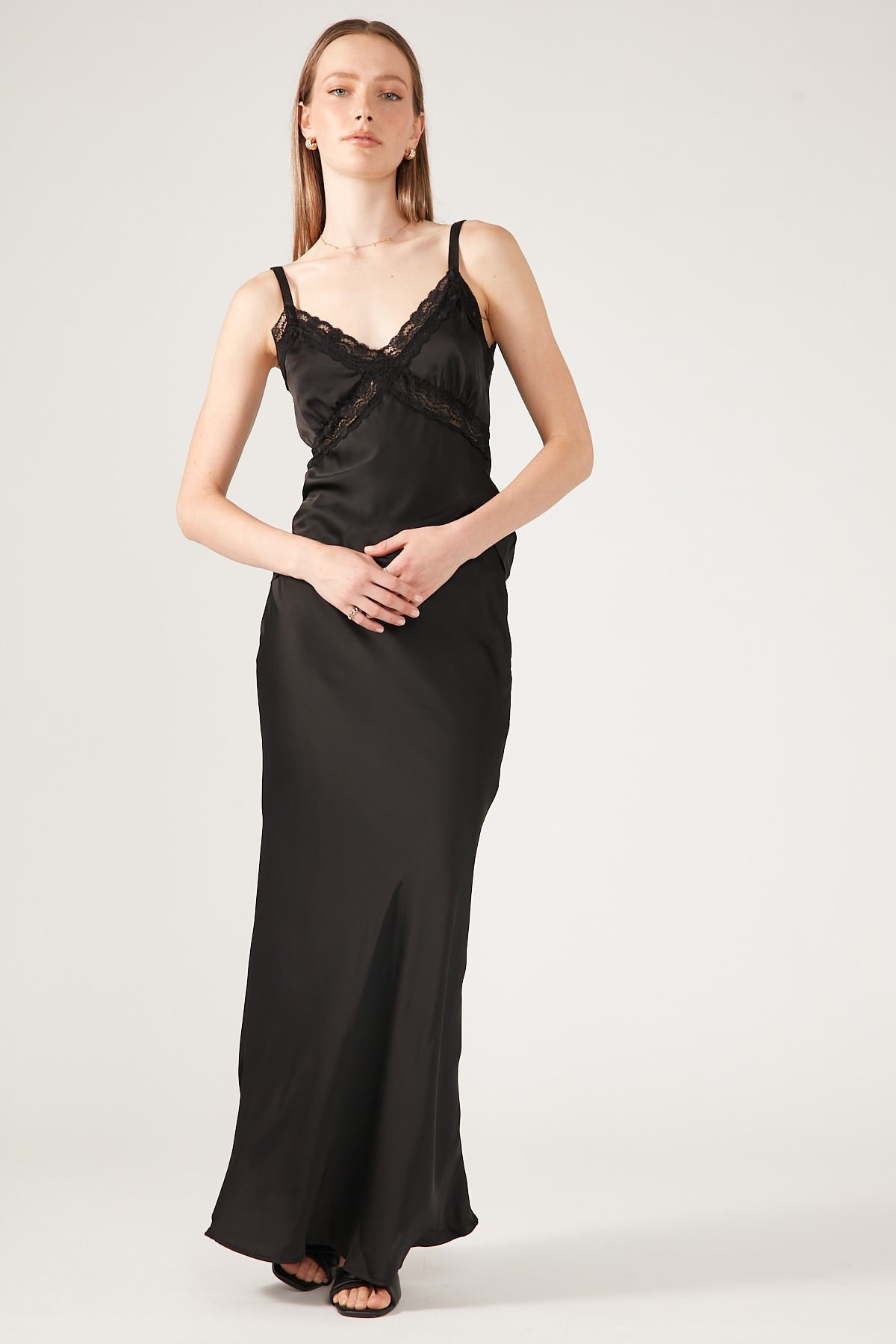 Perfect Stranger Glossy Nights Satin Midi Skirt Black